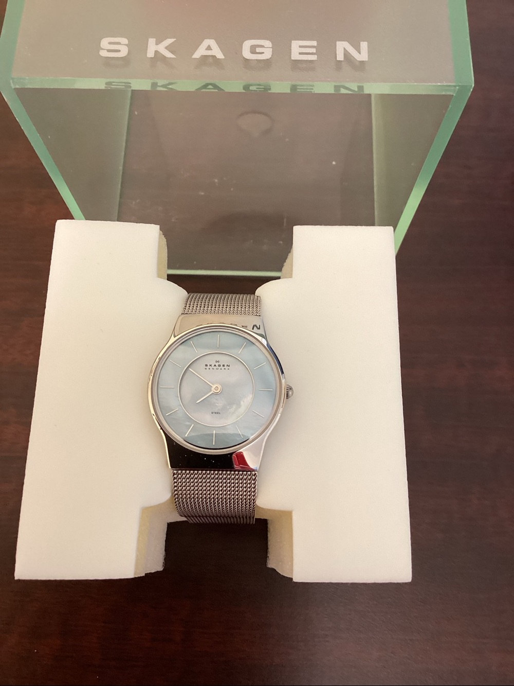 Skagen Silver Mesh Watch with Pale Blue Dial - Picture 5 of 12